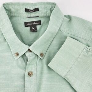 Eddie Bauer Mens XL Shirt‎ Classic Fit Button Down Green Cotton Casual